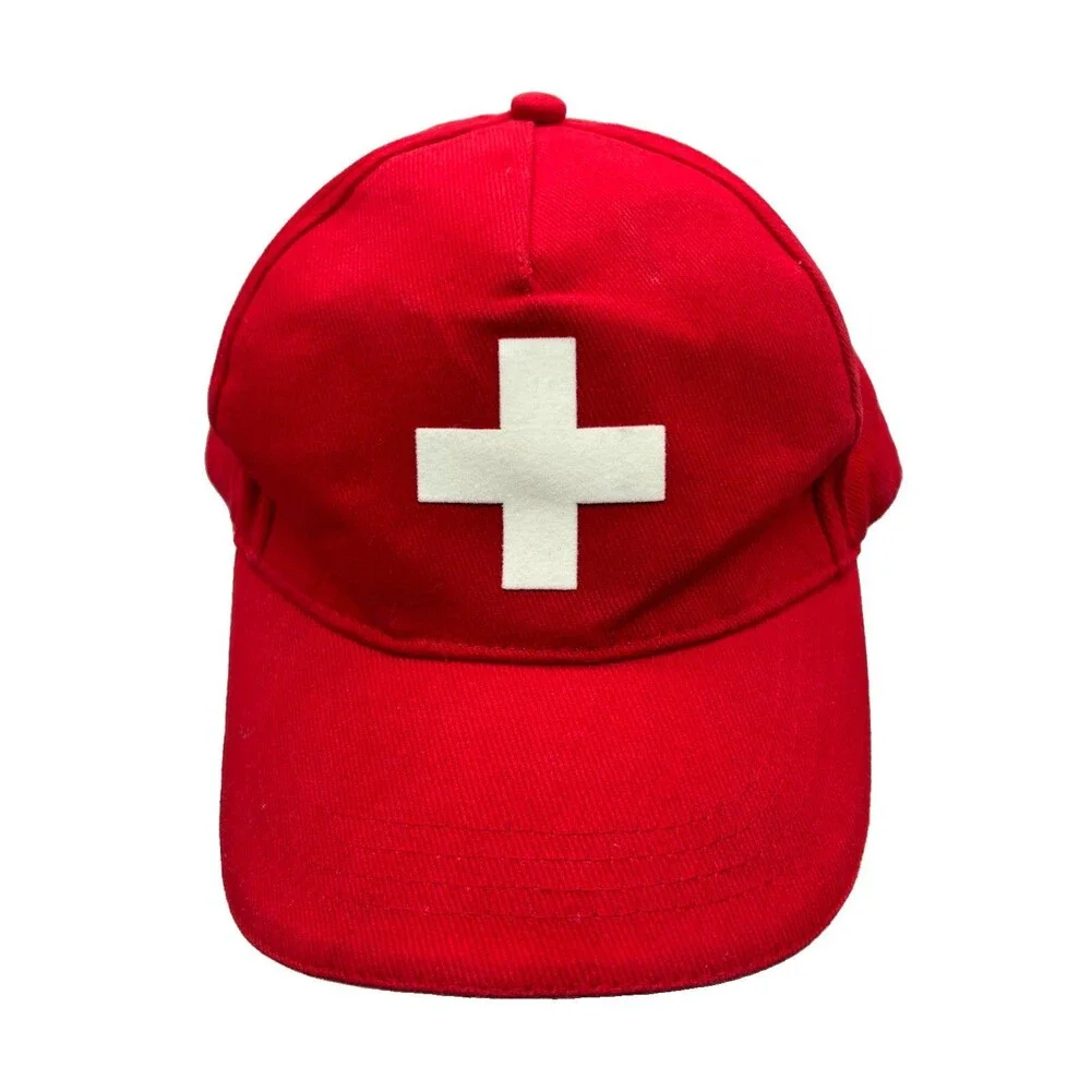 Splash Arts Traditionally Swiss Cross Strapback Hat Red White Piping Cap